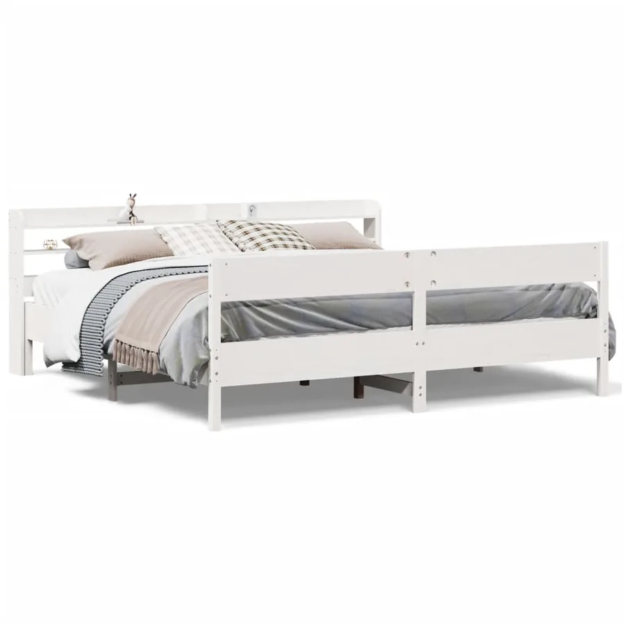 Cadre de lit sans matelas blanc 180x200 cm bois massif de pin - 2