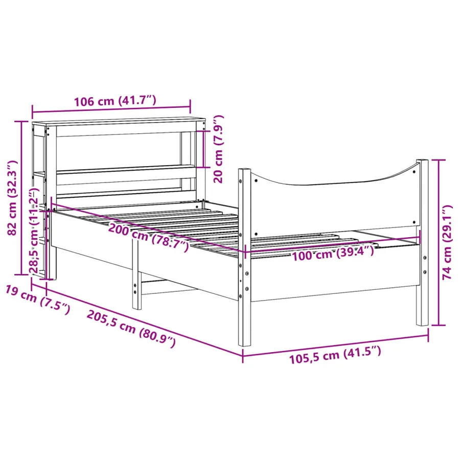 Cadre de lit et tête de lit cire marron 100x200 cm bois de pin - 11