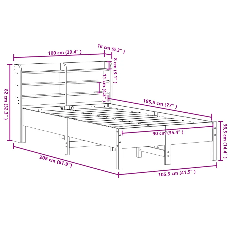 Cadre de lit sans matelas blanc 90x190 cm bois de pin massif - 12