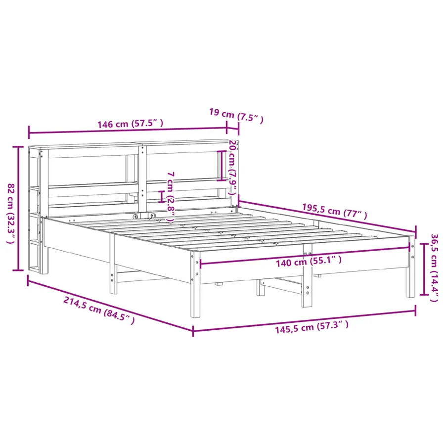 Cadre de lit sans matelas 140x190 cm bois de pin massif - 12
