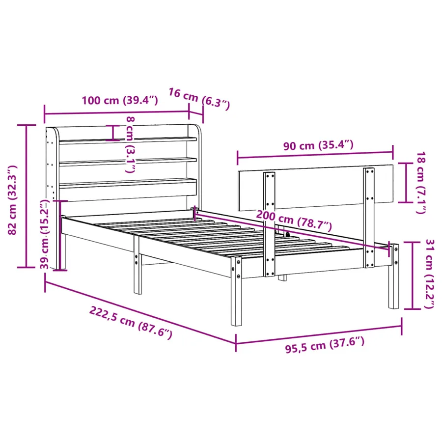 Cadre de lit sans matelas blanc 90x200 cm bois de pin massif - 12
