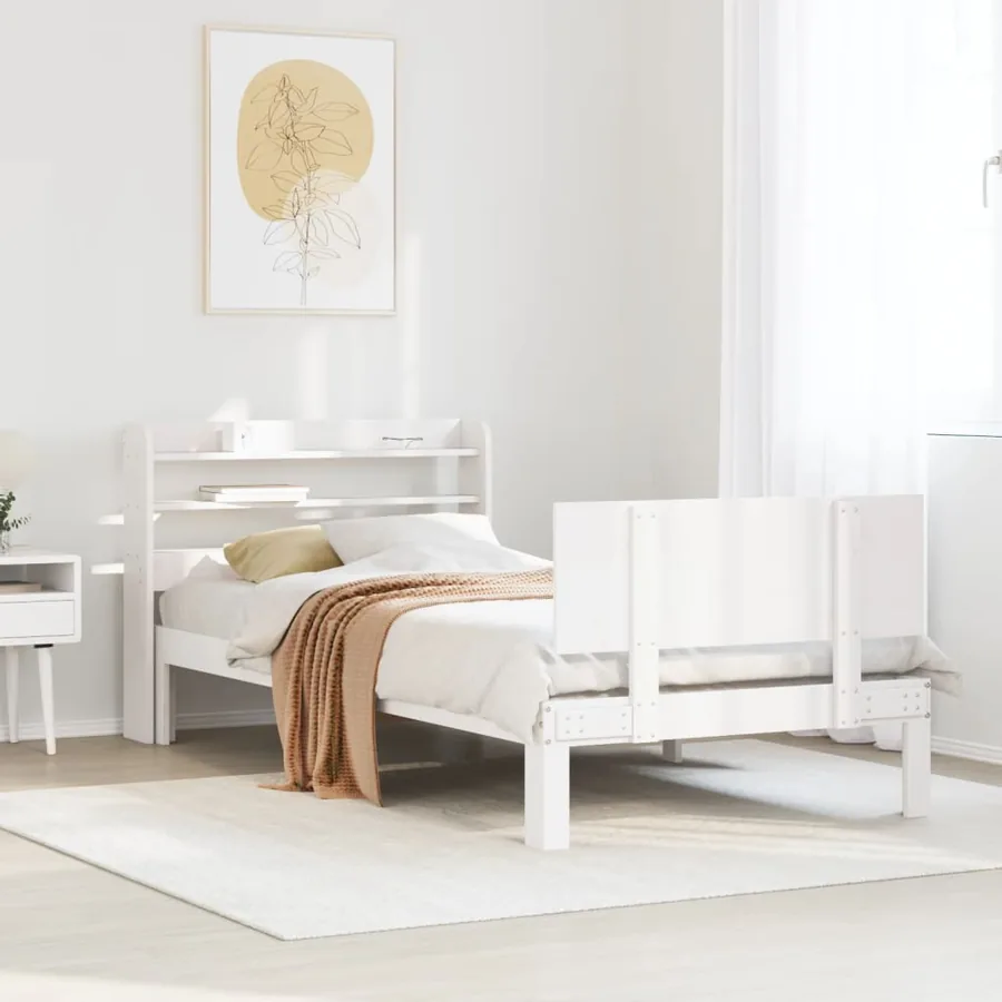 Cadre de lit avec tête de lit sans matelas blanc 90x200 cm