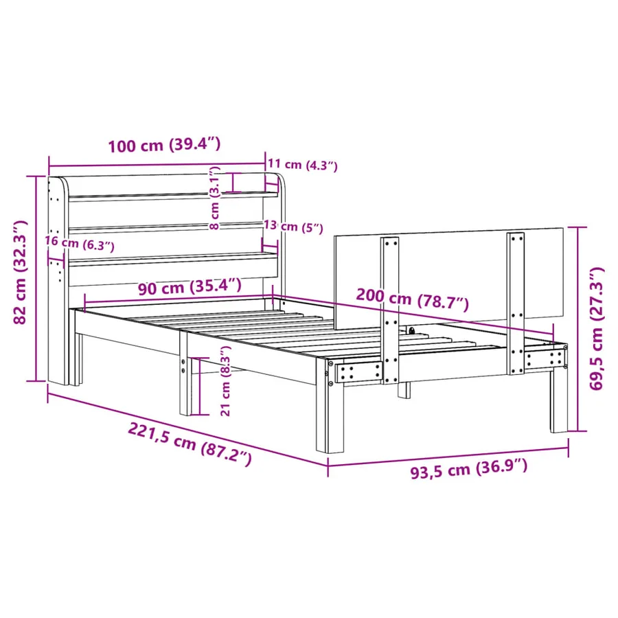 Cadre de lit avec tête de lit sans matelas blanc 90x200 cm - 12