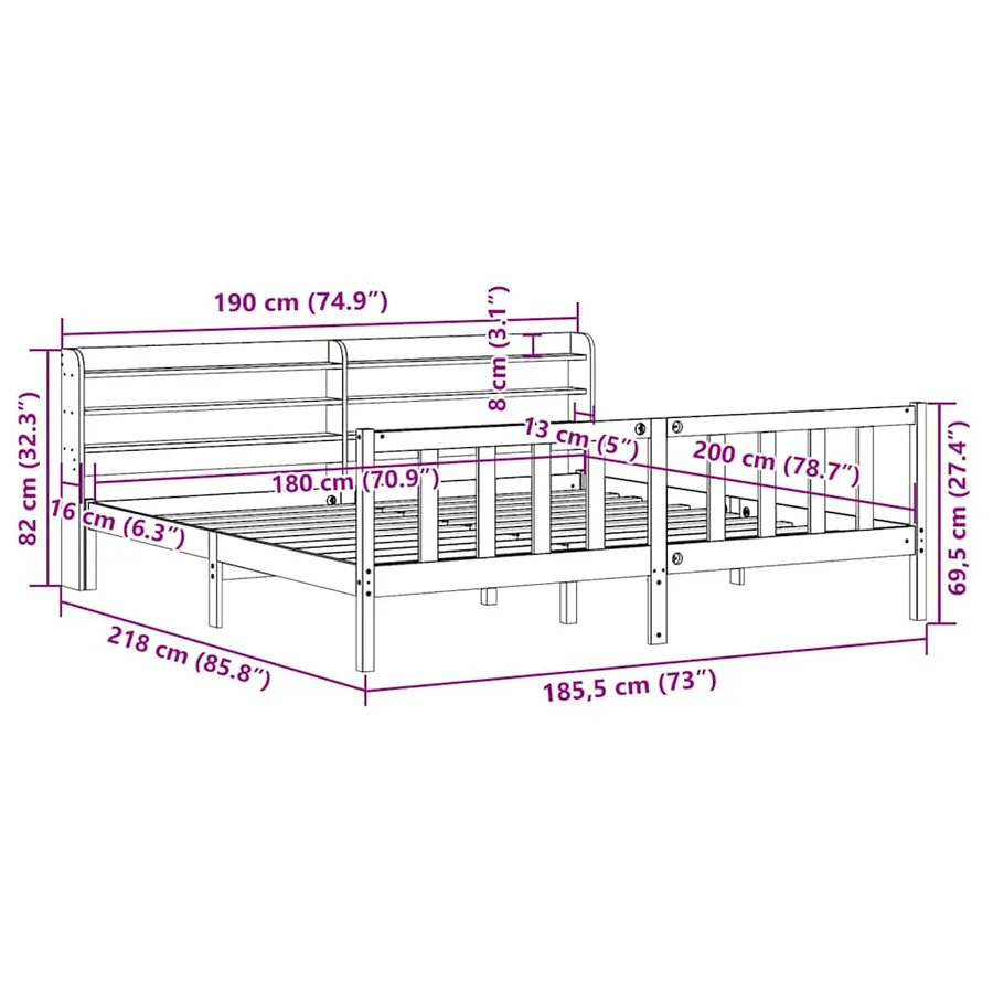 Cadre de lit sans matelas 180x200 cm bois massif de pin - 12