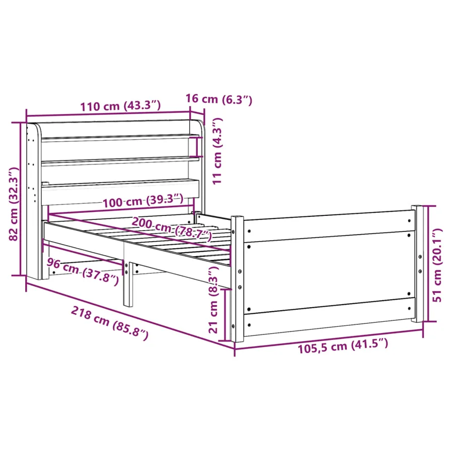 Cadre de lit avec tête de lit sans matelas 100x200 cm - 12