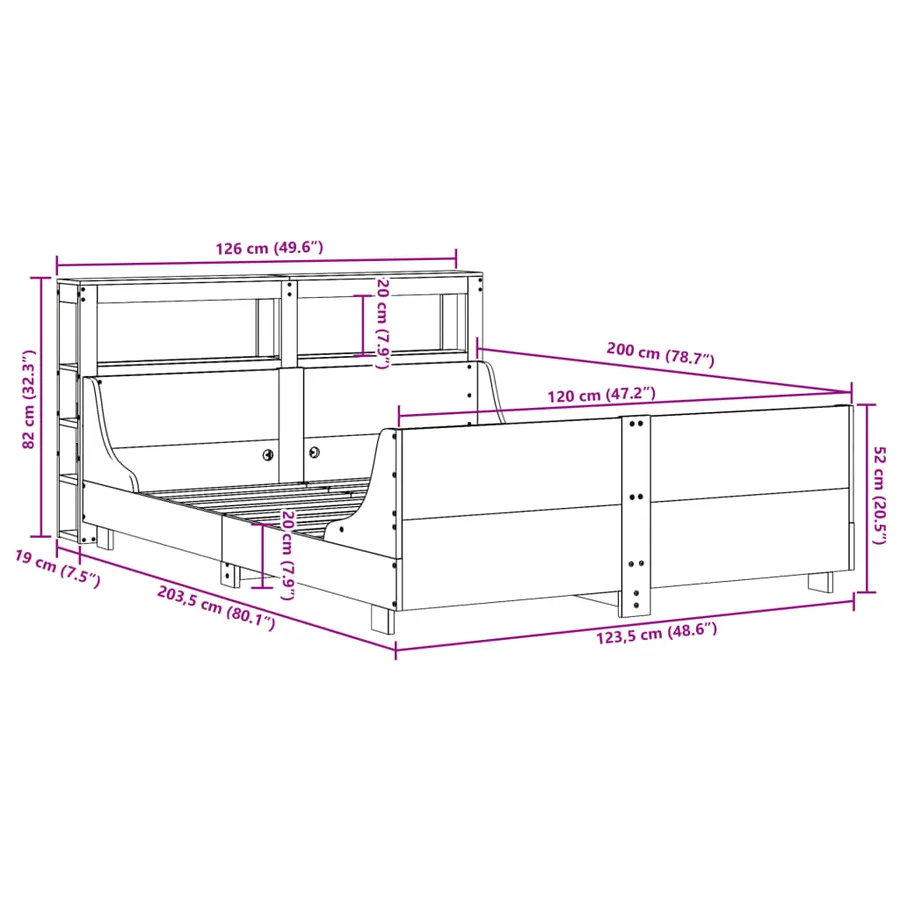 Cadre de lit sans matelas 120x200 cm bois de pin massif - 12