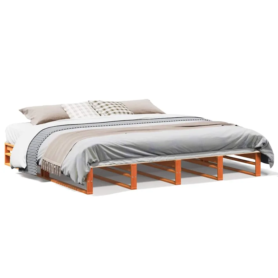 Cadre de lit sans matelas cire marron 200x200cm bois pin massif - 2
