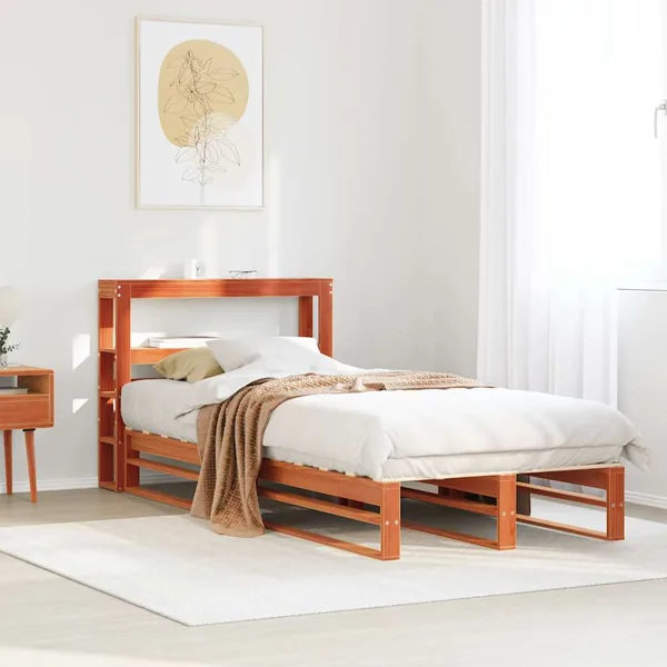 Cadre de lit sans matelas cire marron 75x190 cm bois pin massif