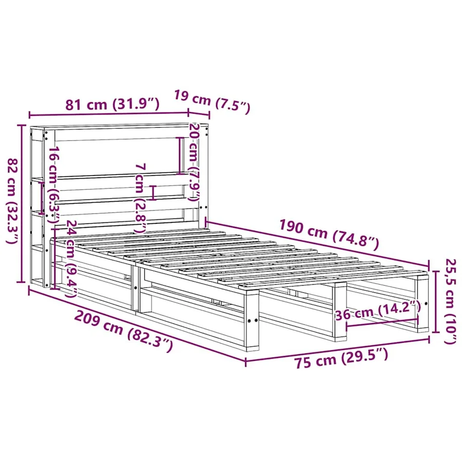 Cadre de lit sans matelas cire marron 75x190 cm bois pin massif - 12