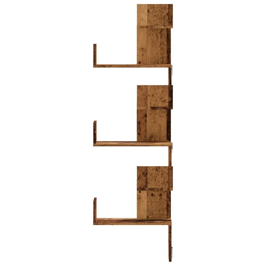 Étagère d'angle murale vieux bois 45x45x147cm bois d'ingénierie - 4