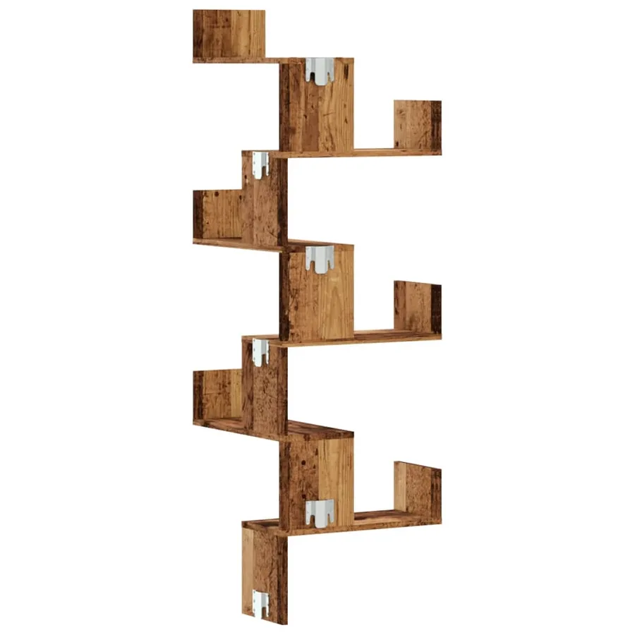 Étagère d'angle murale vieux bois 45x45x147cm bois d'ingénierie - 6
