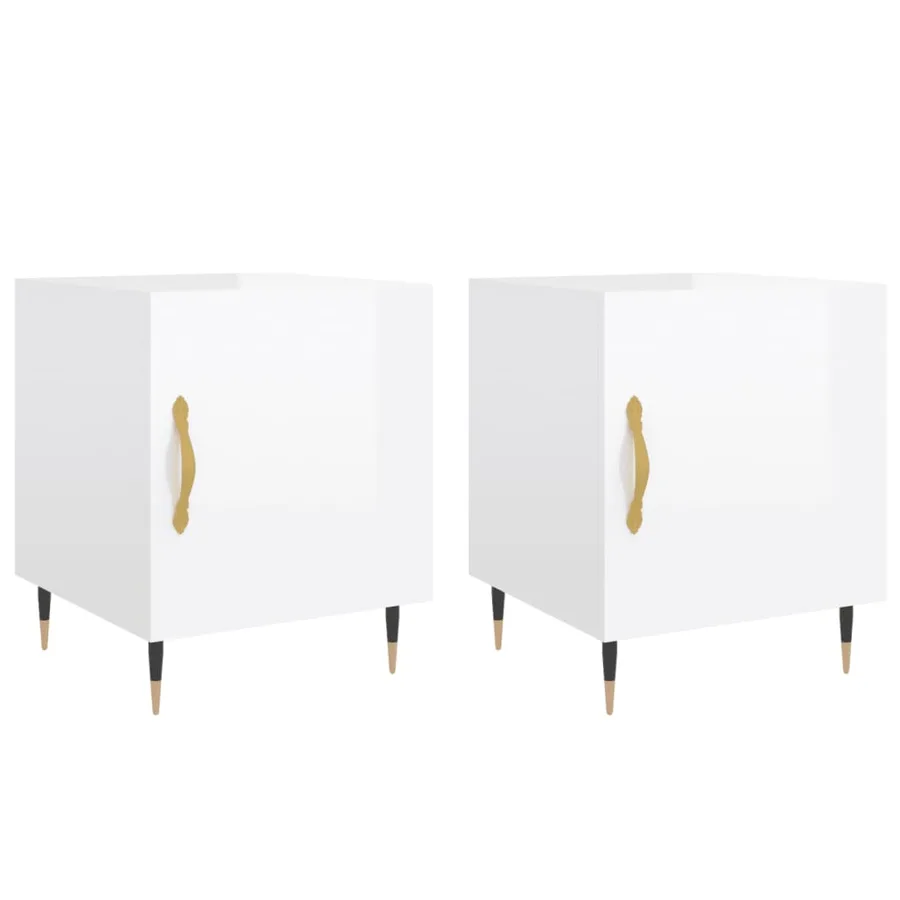 Tables de chevet 2 pcs blanc brillant 40x40x50 cm - 2