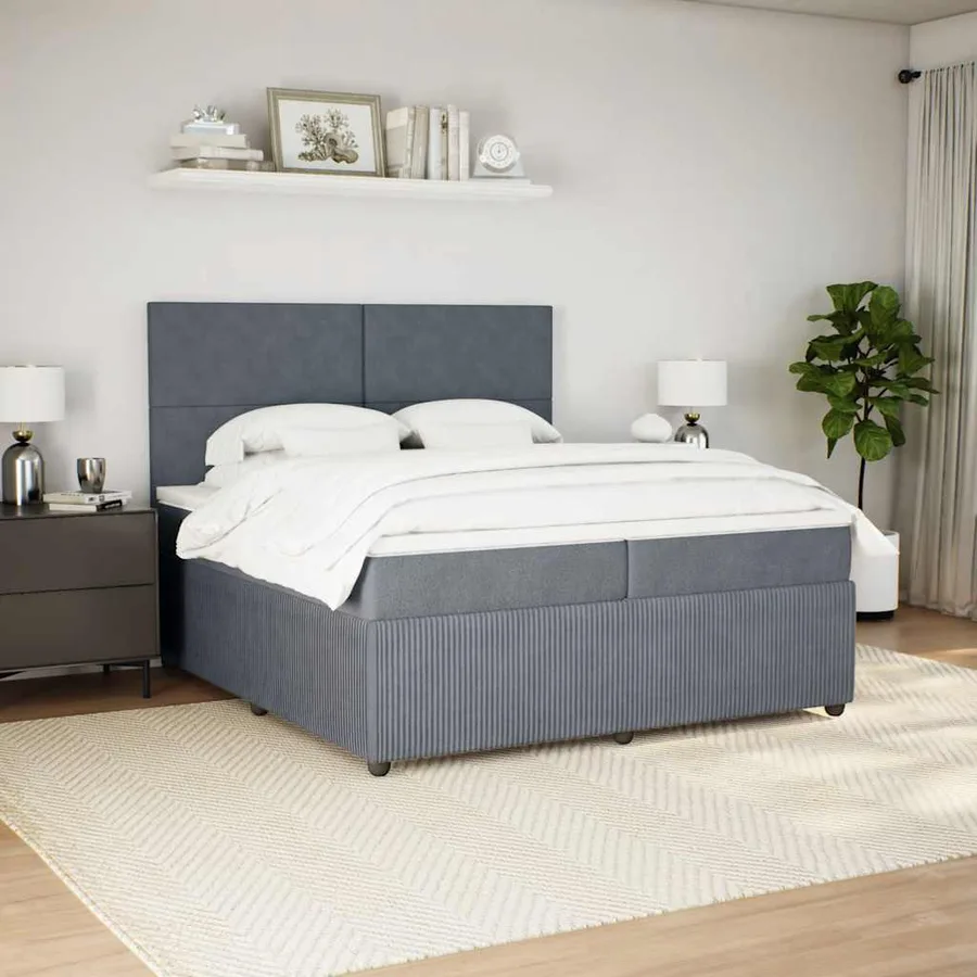 Sommier à lattes de lit et matelas Gris foncé 200x200cm Velours - 3