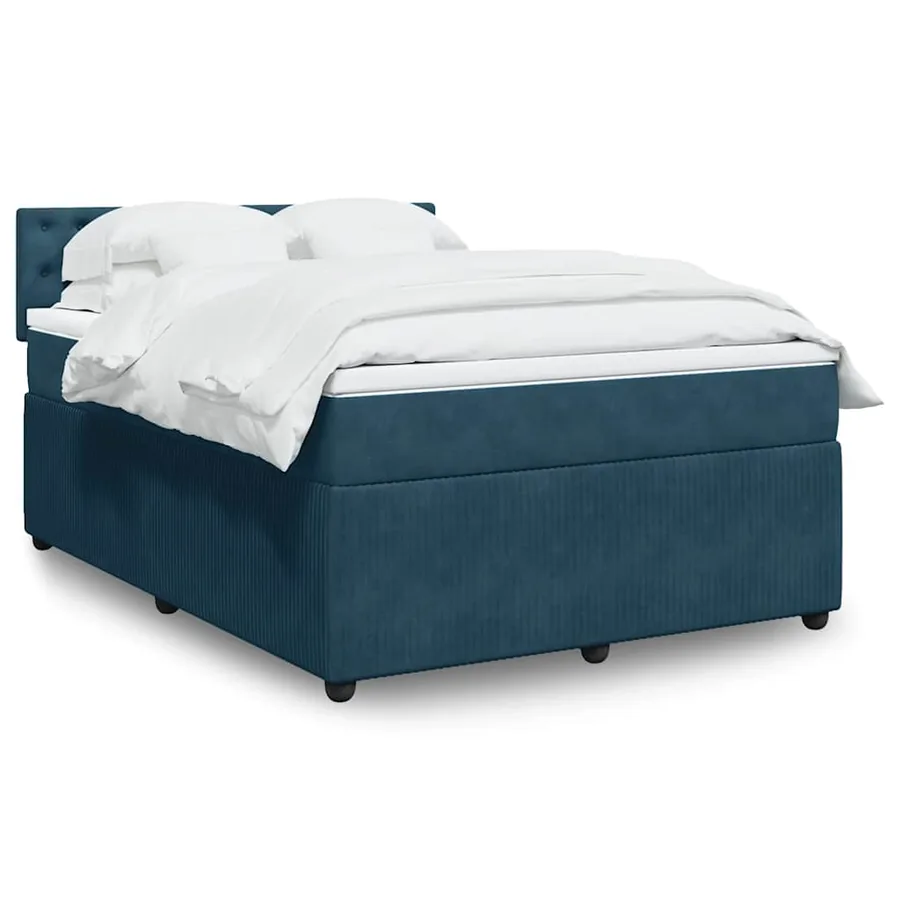 Sommier à lattes de lit et matelas bleu 140x200 cm velours