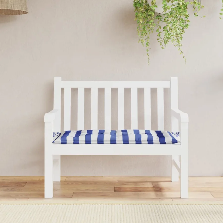 Coussin de banc de jardin rayures bleues et blanches 110x50x7cm