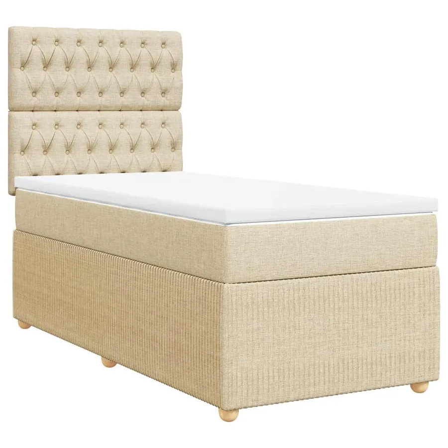 Sommier à lattes de lit et matelas Crème 90x190 cm Tissu - 2