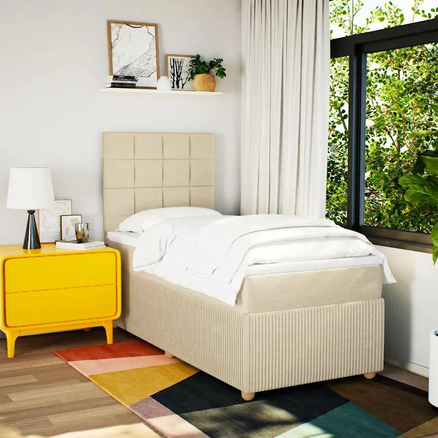 Sommier à lattes de lit et matelas Crème 90x190 cm Tissu - 3