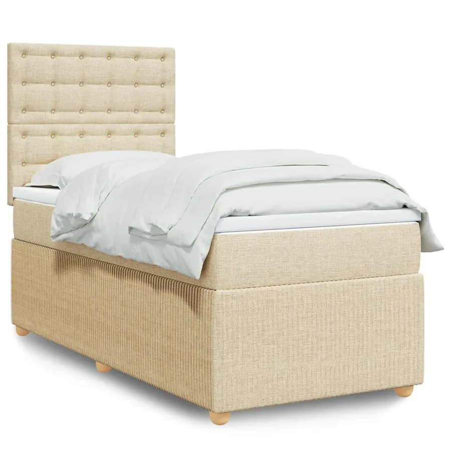 Sommier à lattes de lit et matelas Crème 90x190 cm Tissu