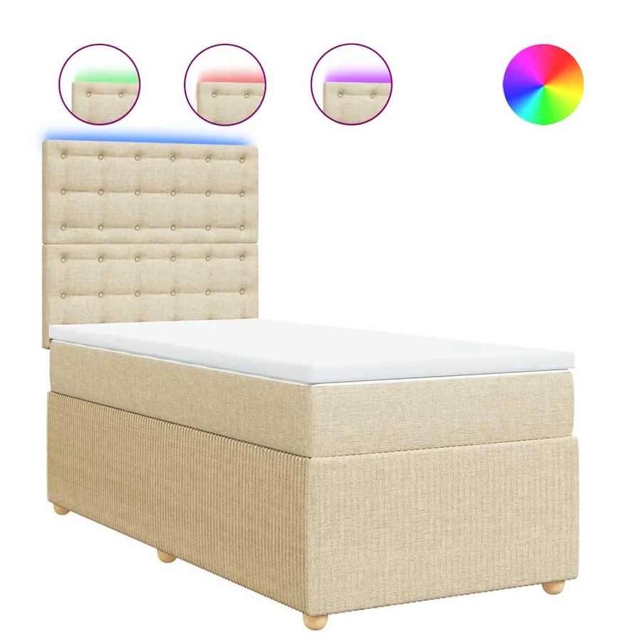 Sommier à lattes de lit et matelas Crème 90x190 cm Tissu - 2