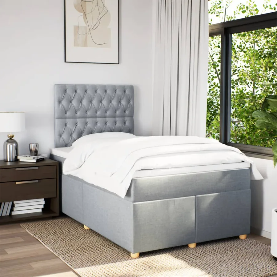 Sommier à lattes de lit et matelas gris clair 120x190 cm tissu - 5
