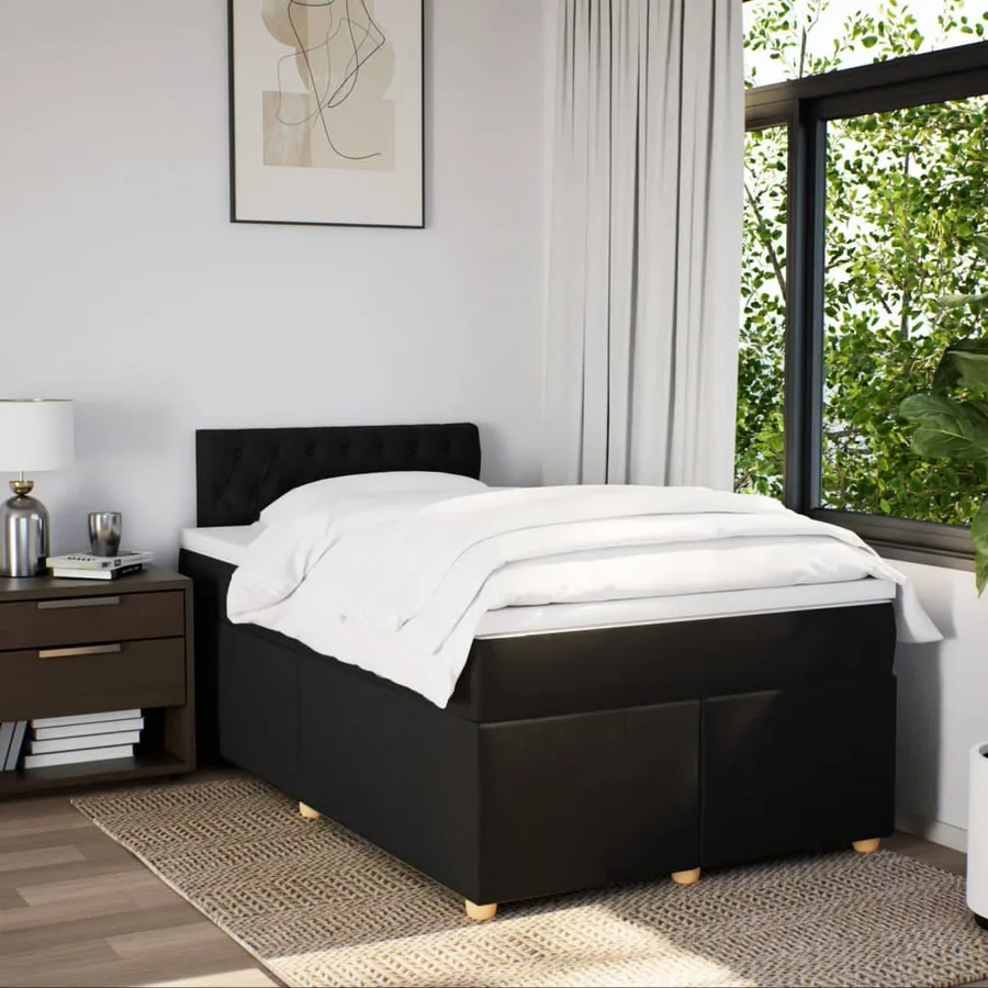 Sommier à lattes de lit avec matelas noir 120x190 cm tissu - 3
