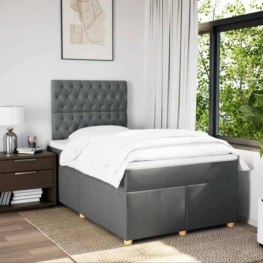 Sommier à lattes de lit avec matelas gris foncé 120x190cm tissu - 3
