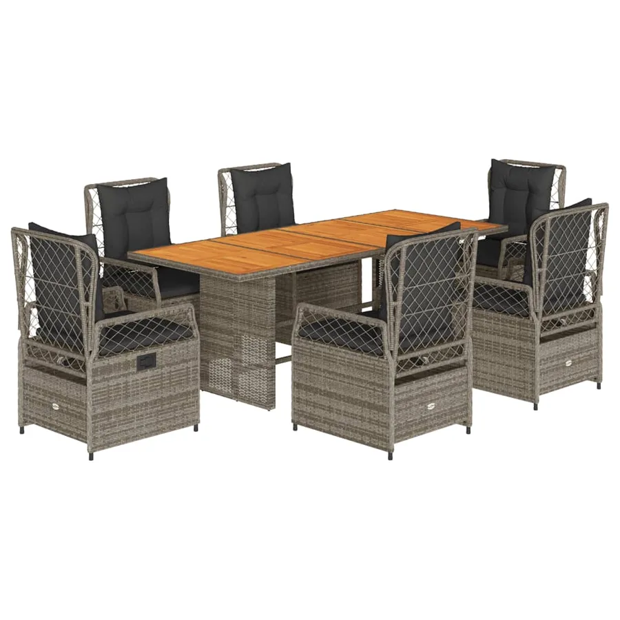 Ensemble à manger de jardin et coussins 7 pcs gris rotin - 2