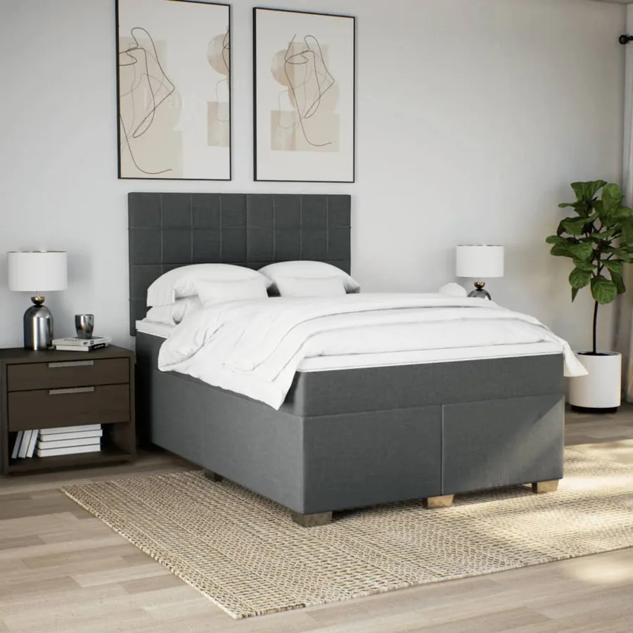 Sommier à lattes de lit avec matelas Gris foncé 140x200cm Tissu - 3