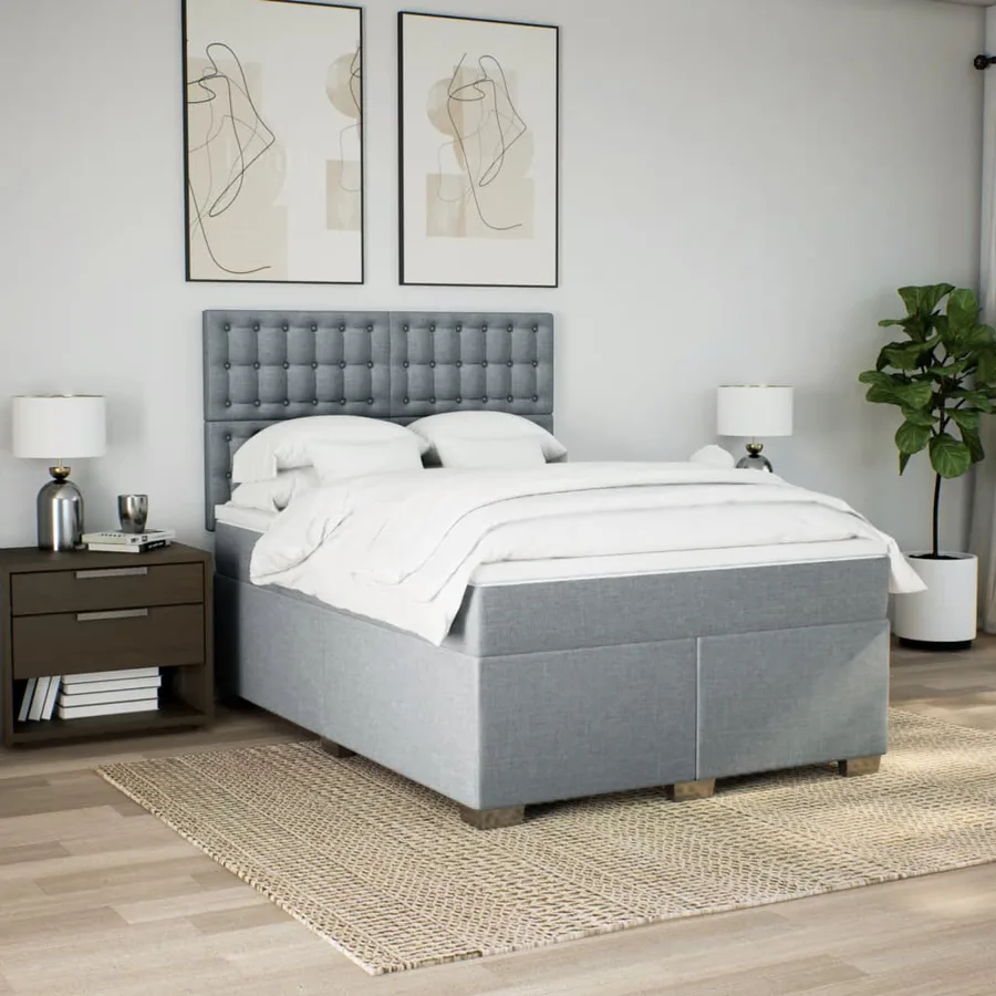 Sommier à lattes de lit avec matelas Gris clair 140x200cm Tissu - 4