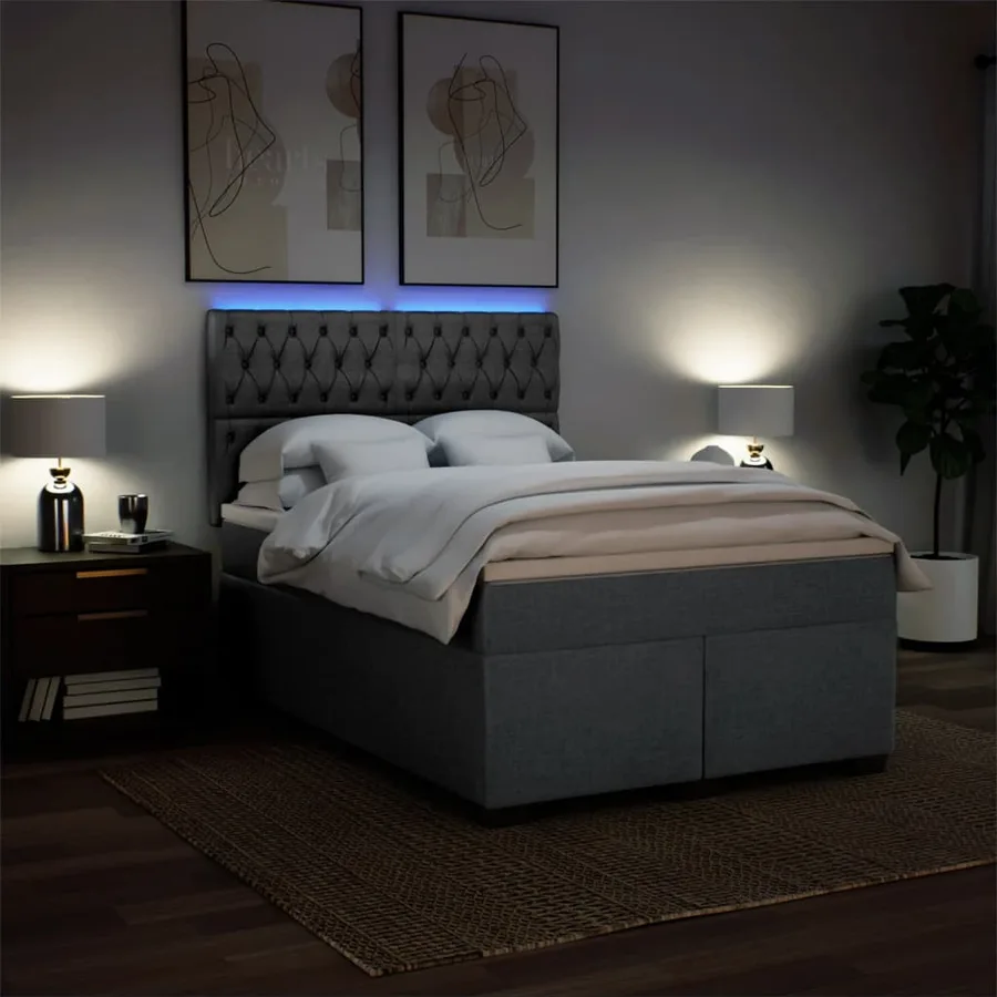 Sommier à lattes de lit avec matelas Gris foncé 140x200cm Tissu - 5