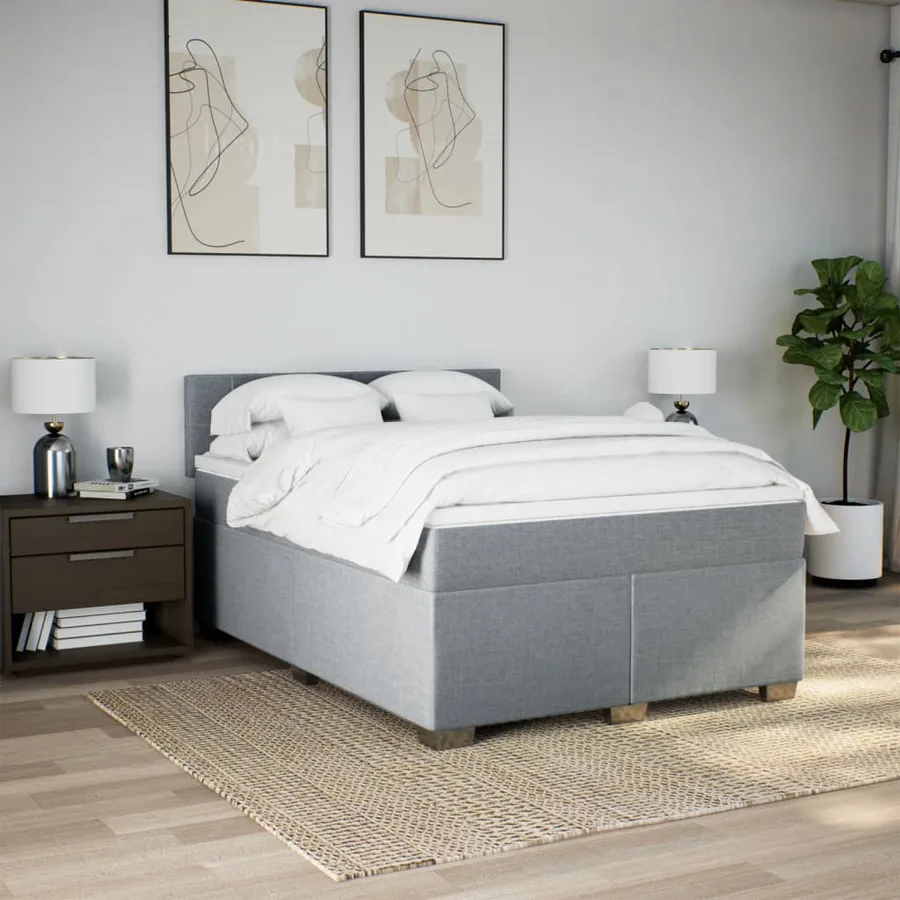 Sommier à lattes de lit avec matelas Gris clair 140x200cm Tissu - 3