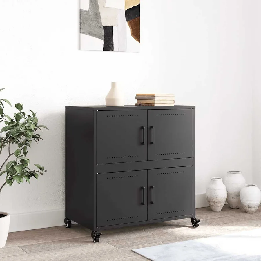 Buffet noir 68x39x72 cm acier - 3