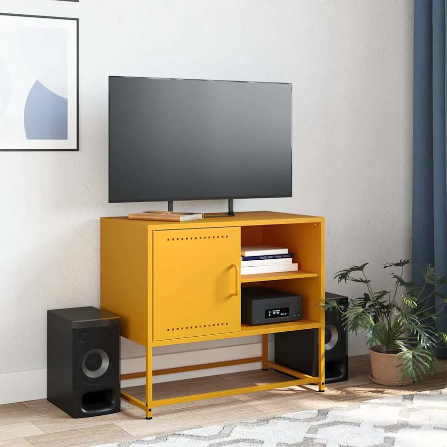 Meuble TV jaune moutarde 68x39x60,5 cm acier - 3