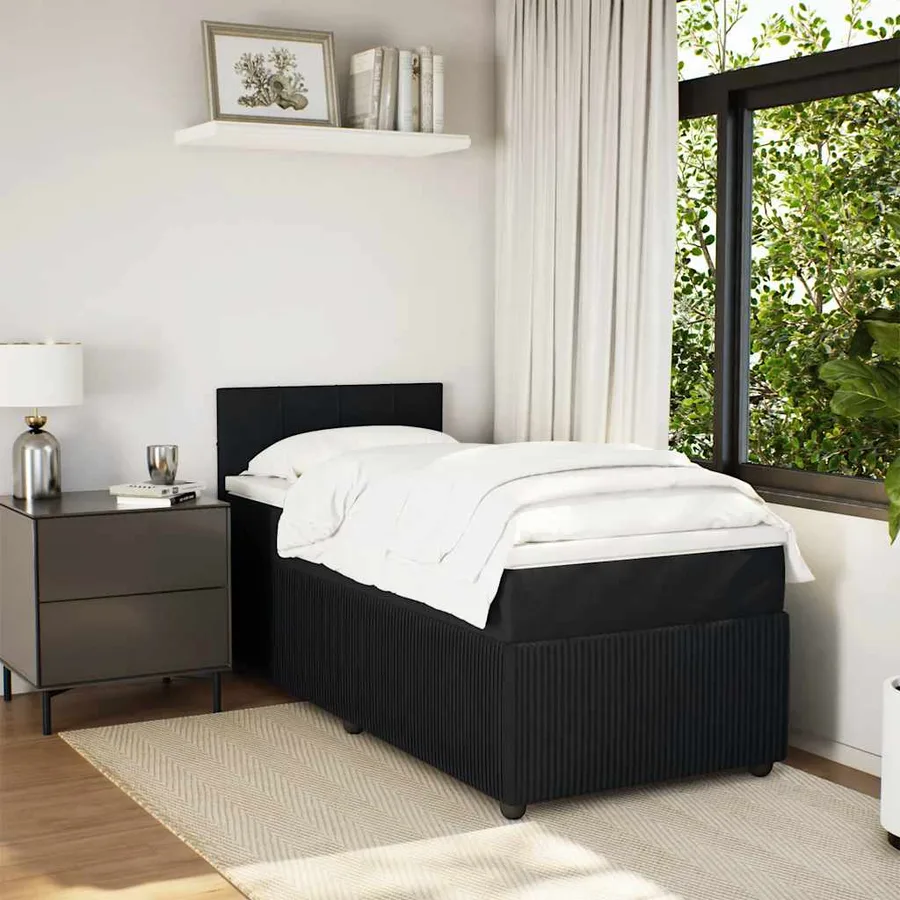 Sommier à lattes de lit avec matelas Noir 100x200 cm Velours - 4
