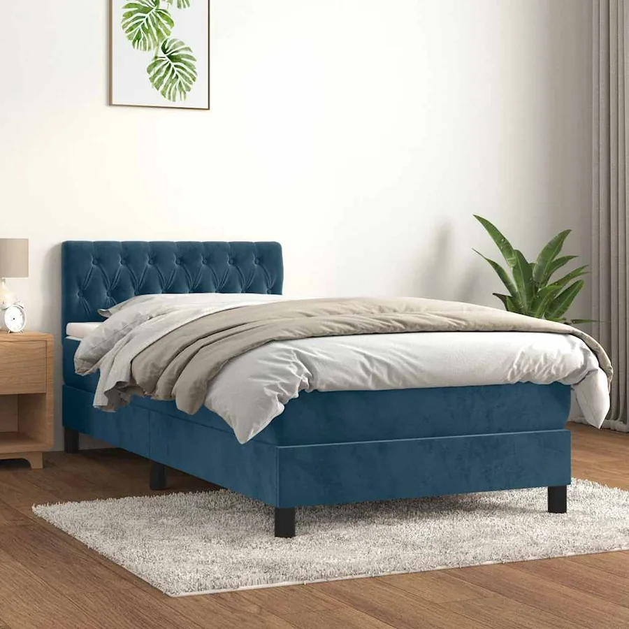 Sommier à lattes de lit avec matelas Bleu foncé 100x200 cm