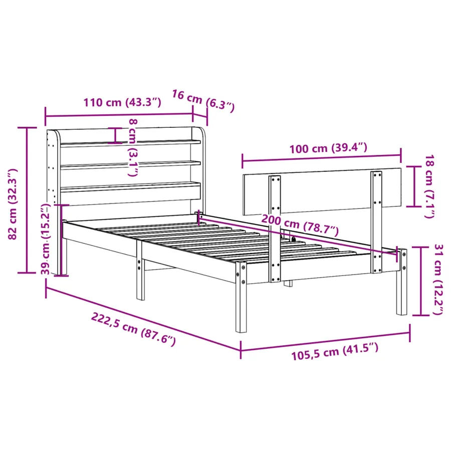 Cadre de lit sans matelas blanc 100x200 cm bois de pin massif - 12