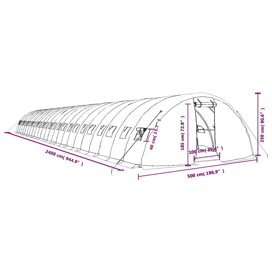 Serre avec cadre en acier blanc 120 m² 24x5x2,3 m - 12