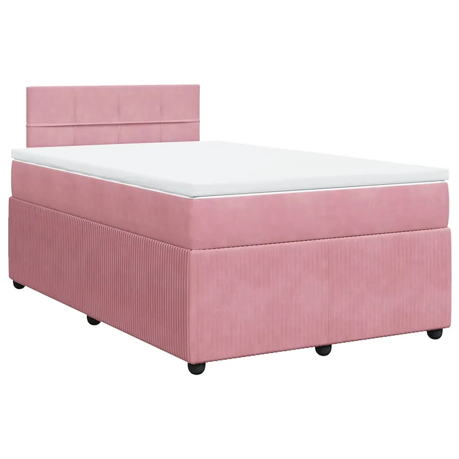 Sommier à lattes de lit avec matelas rose 120x190 cm velours - 3
