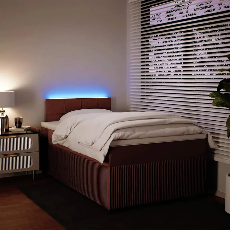 Sommier à lattes de lit avec matelas rose 120x190 cm velours - 4