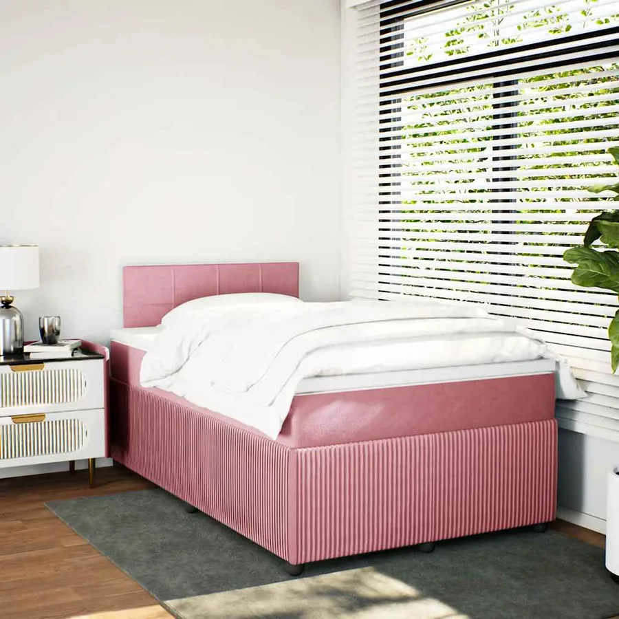 Sommier à lattes de lit avec matelas rose 120x190 cm velours - 5