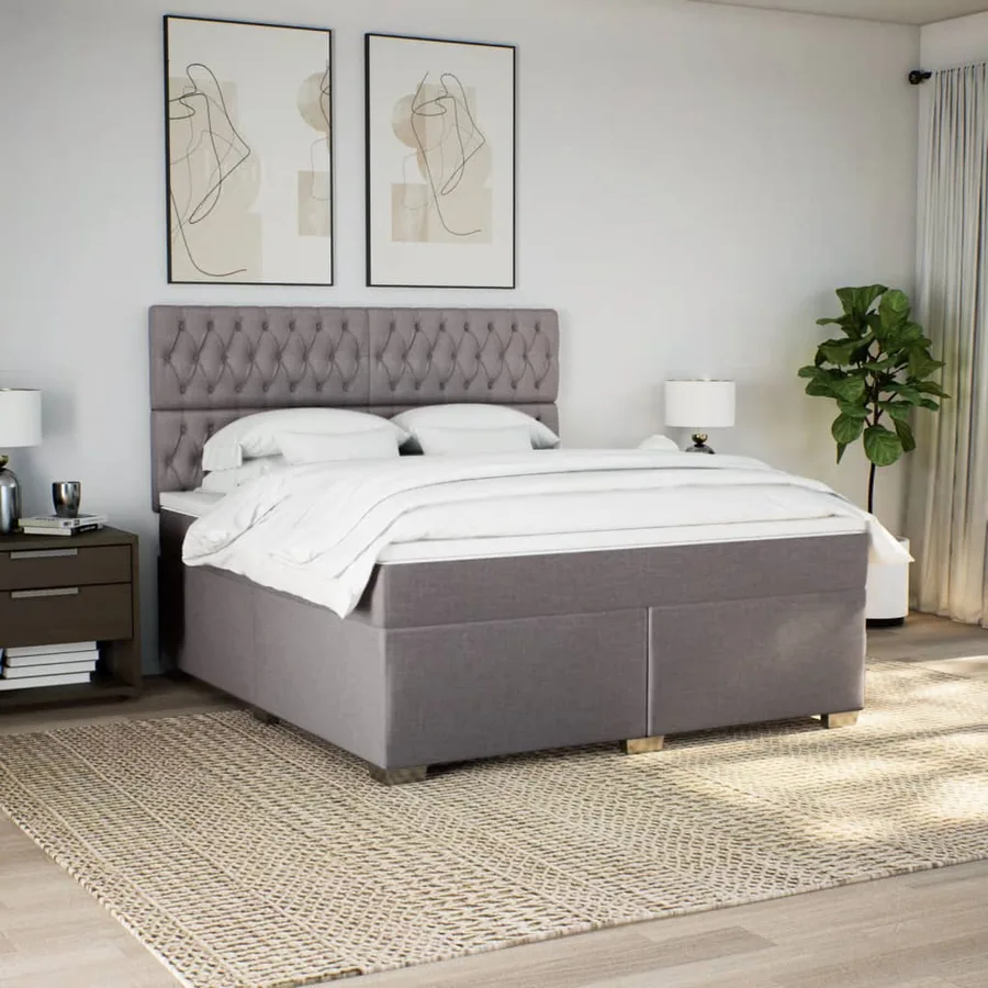 Sommier à lattes de lit avec matelas Taupe 180x200 cm Tissu - 4