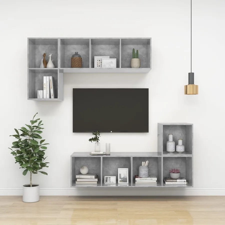 Meuble TV mural Gris béton 37x37x72 cm Bois d’ingénierie - 8
