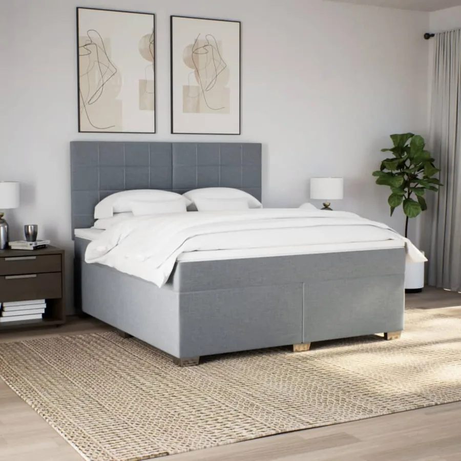Sommier à lattes de lit avec matelas Gris clair 180x200cm Tissu - 3
