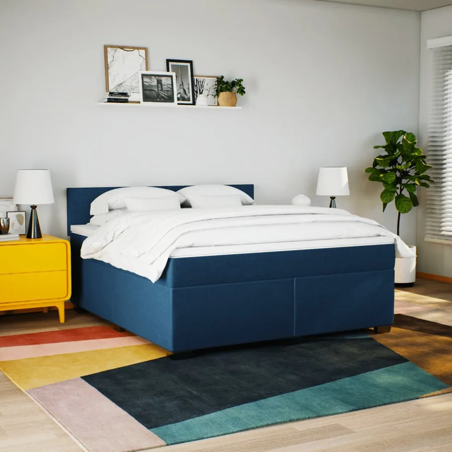 Sommier à lattes de lit avec matelas Bleu 180x200 cm Tissu - 3