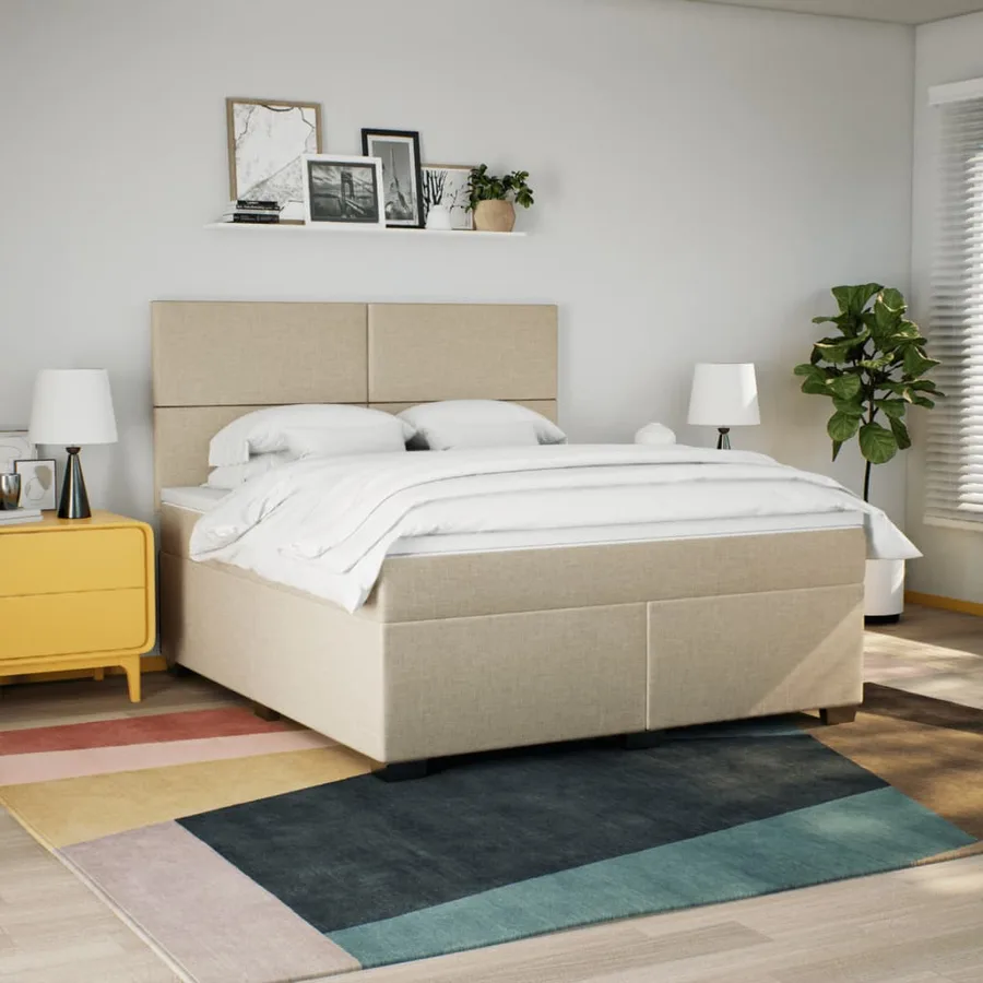 Sommier à lattes de lit avec matelas Crème 180x200 cm Tissu - 3