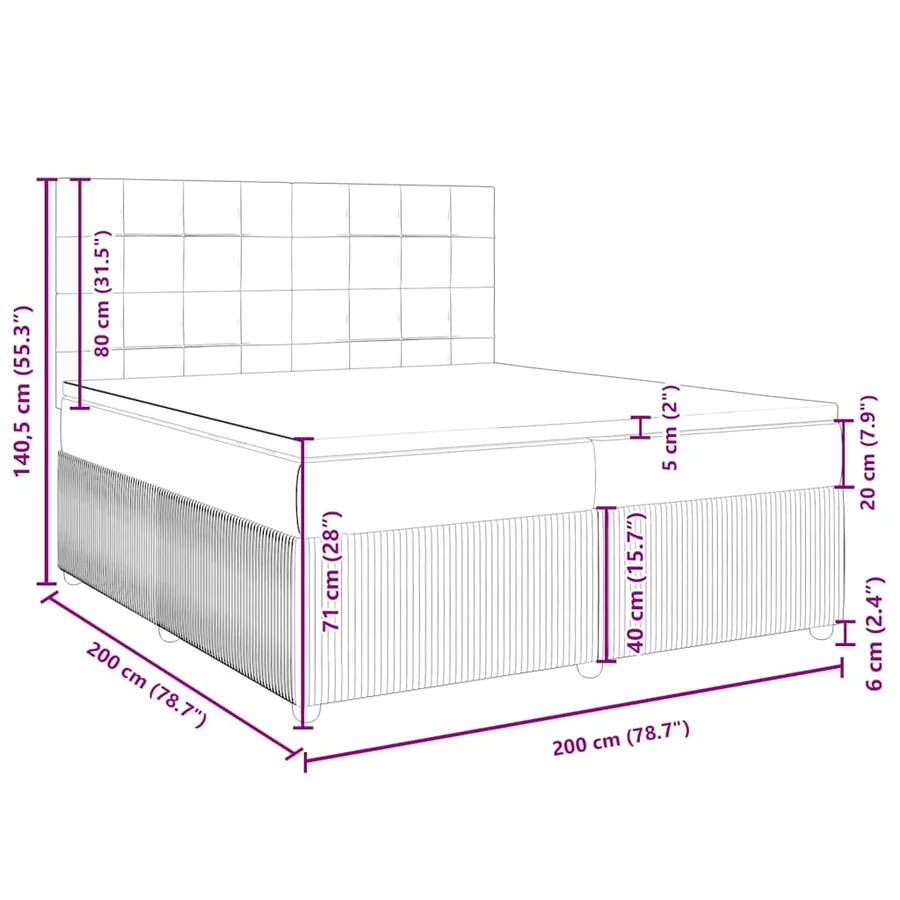 Sommier à lattes de lit avec matelas Rose 200x200 cm Velours - 18
