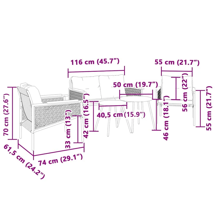 Ensemble de meubles de balcon avec coussins 5 pcs noir acier - 11