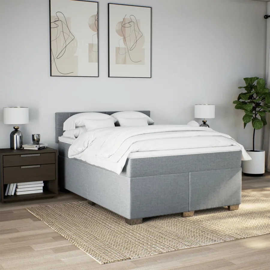 Sommier à lattes de lit avec matelas Gris clair 160x200cm Tissu - 4