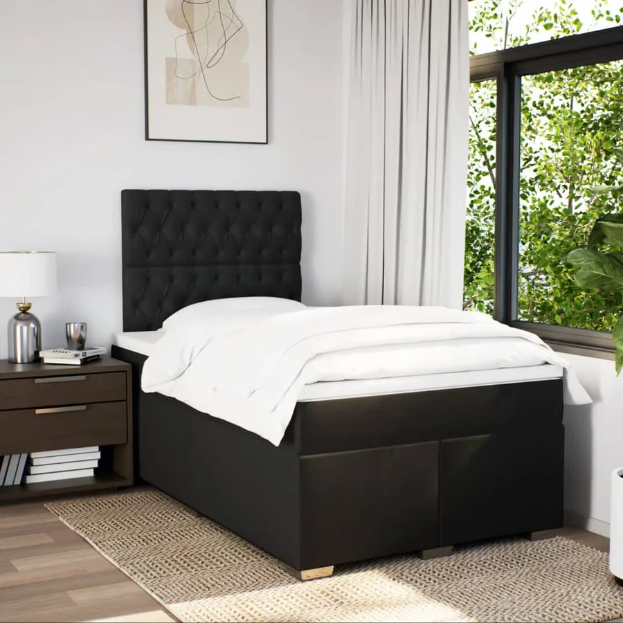 Sommier à lattes de lit avec matelas noir 120x190 cm tissu - 3