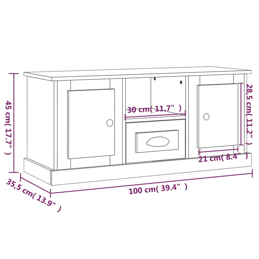 Meuble TV gris béton 100x35,5x45 cm bois d'ingénierie - 10